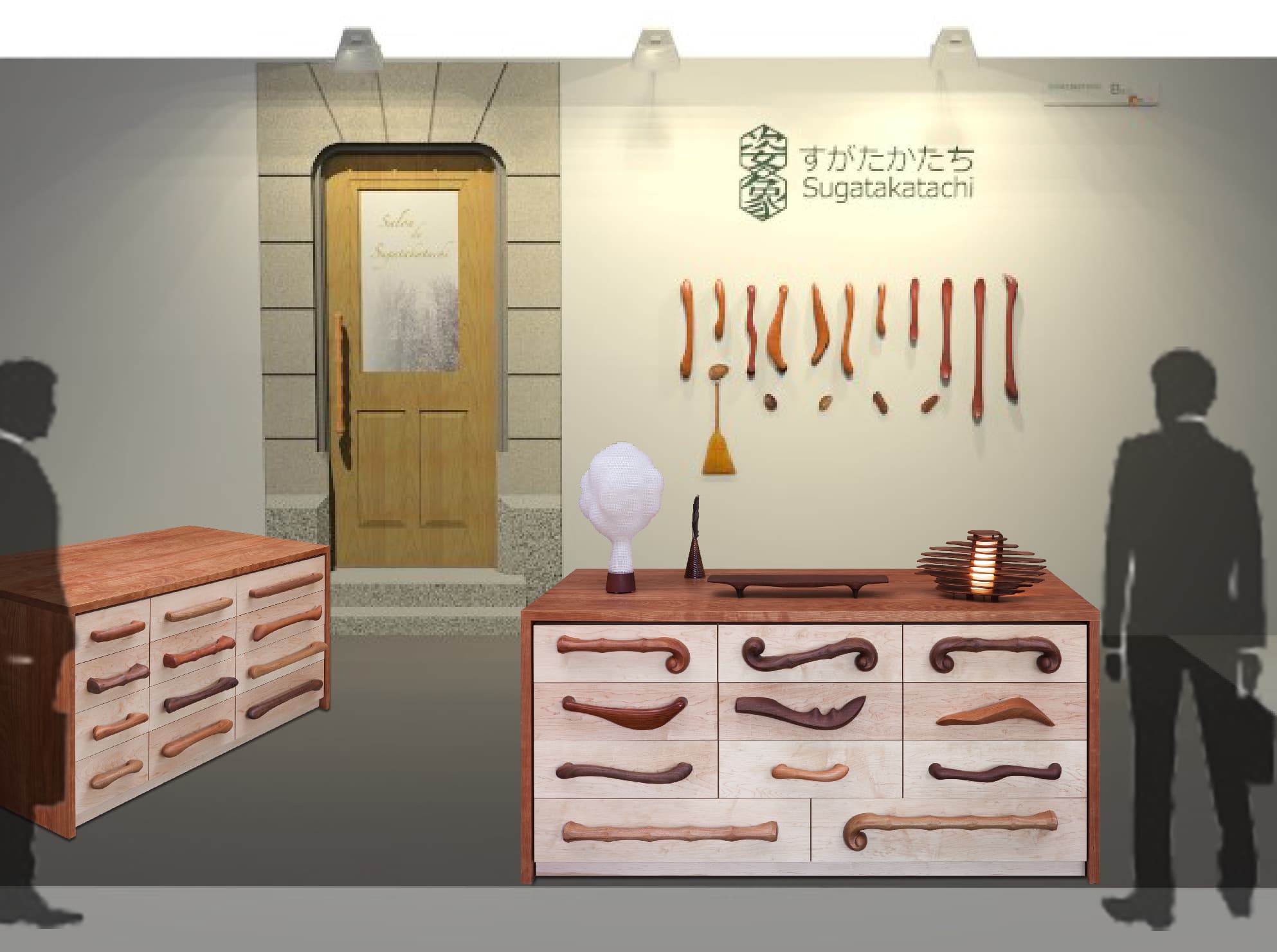 すがたかたち-木製ドアハンドル展示イメージ